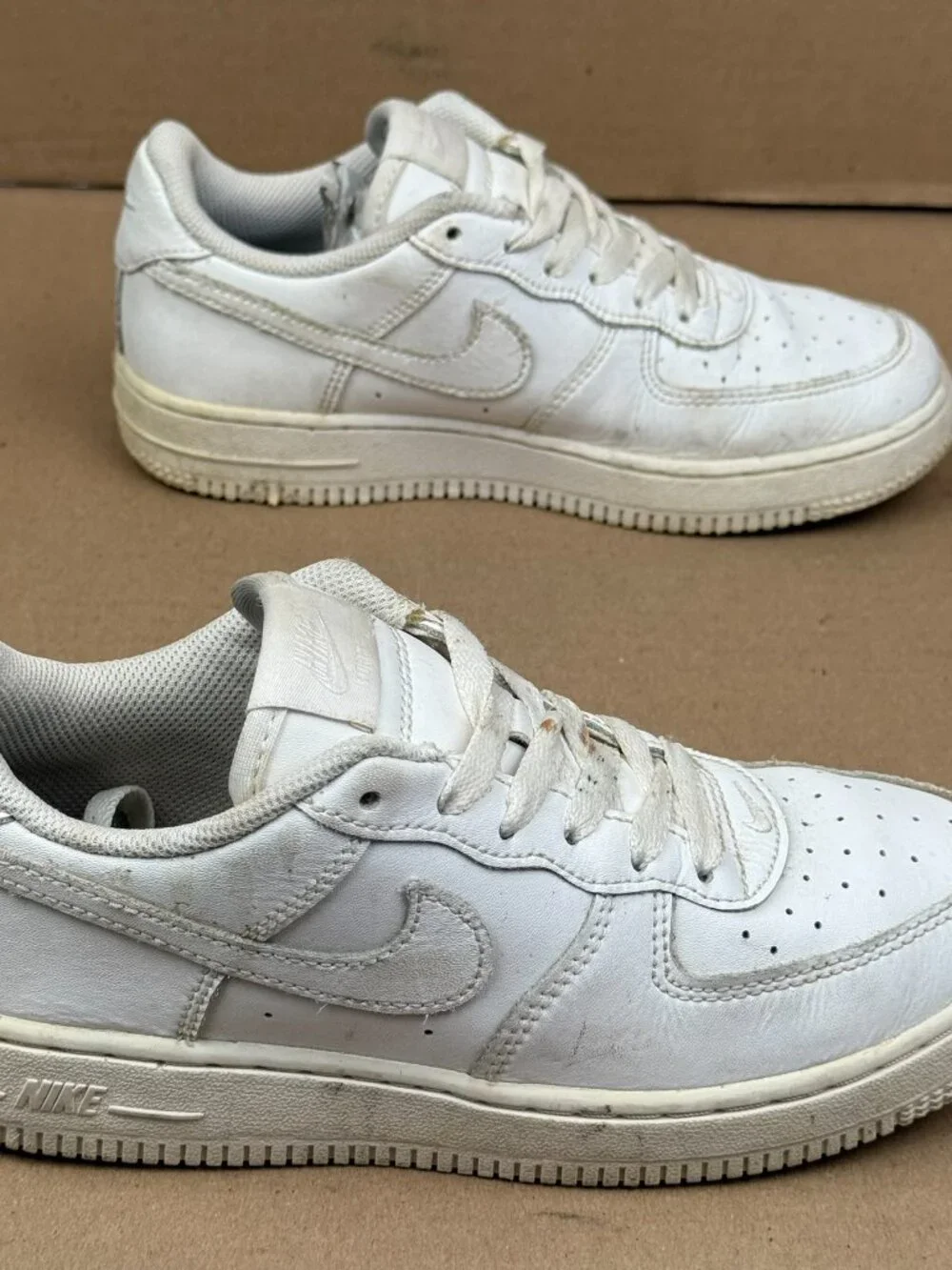 Nike Air Force 1 Youth Size 3Y Leather Sneakers long laces knot on laces stained